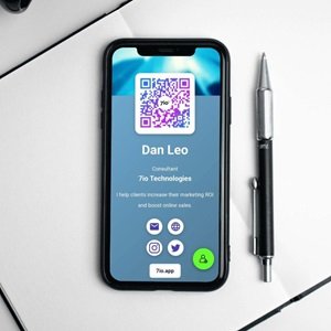 iphone with QR code bio screenshot 